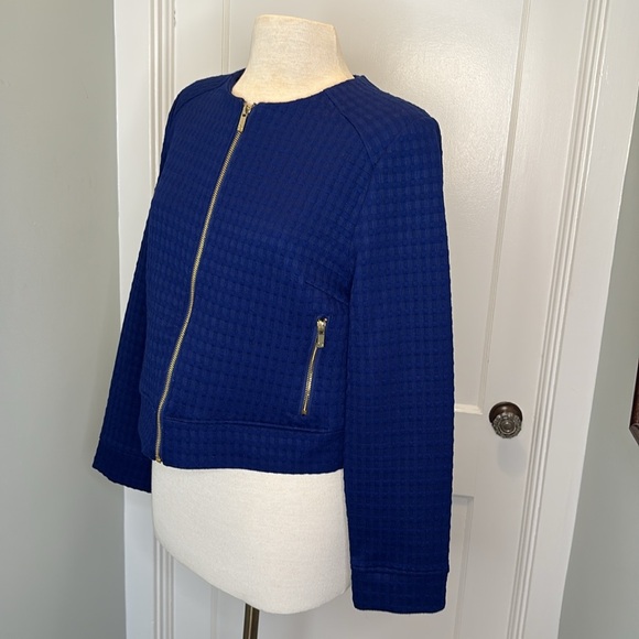 Small Liz Lange Navy Blue Zip Jacket Blazer - Picture 2 of 8